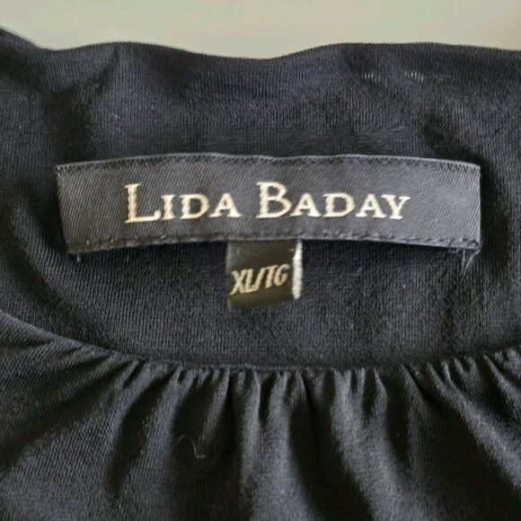 Lida Baday Top Women XL Black SS Round Neck Monochrome Office Goth Minimalist - Picture 3 of 13